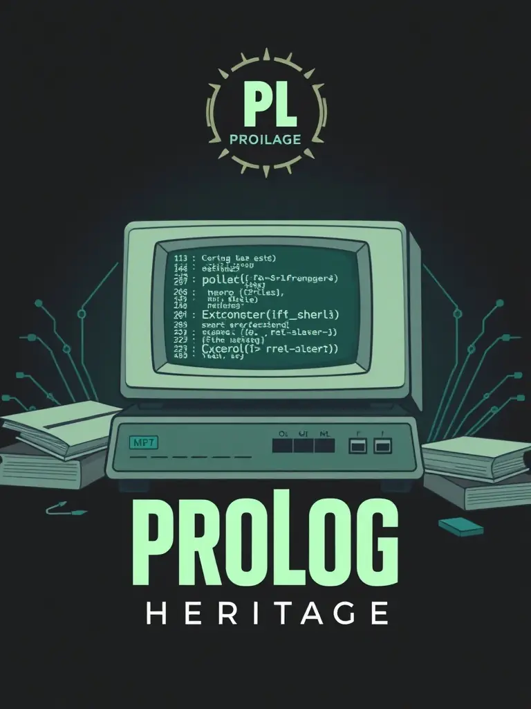 A flyer graphic for the 'Logic Programming History' lecture series, featuring a vintage computer and the Prolog Heritage logo. The design should be informative and visually appealing.