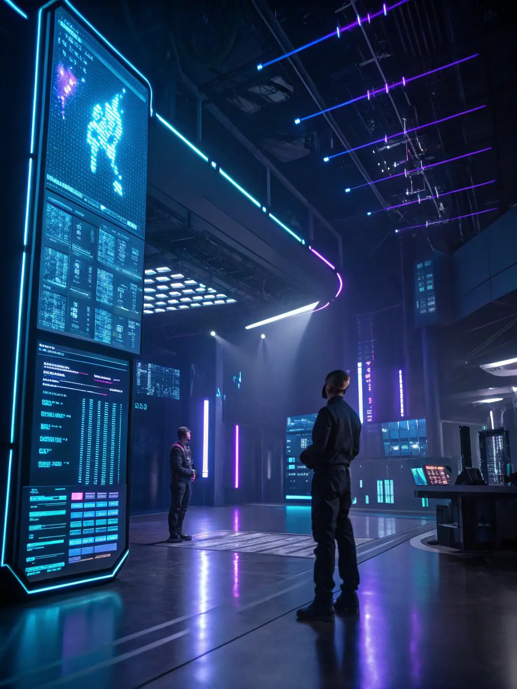 A digital rendering of a virtual reality environment showcasing early Prolog systems, designed for an online educational event. The image should be futuristic and engaging.