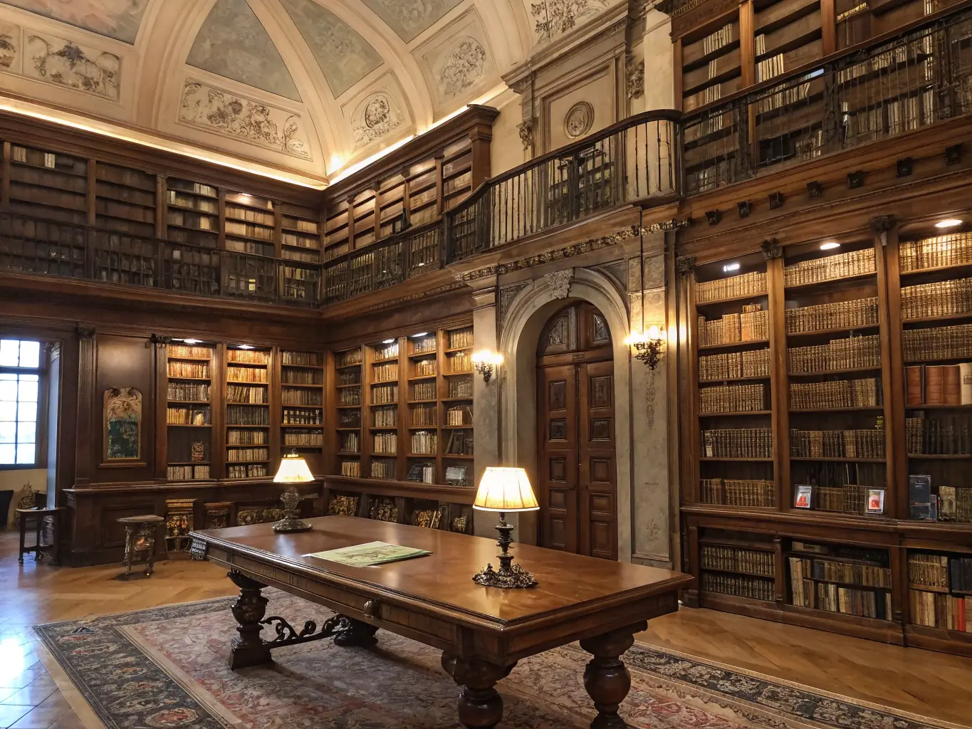An image of an archival library with historical documents and a digital interface displaying Prolog code and timelines.